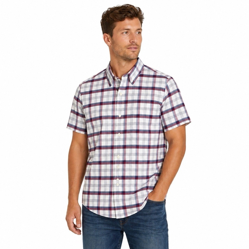 American Eagle Vintage Slim Fit Plaid‎ Shirt Mens XL Red Blue Button Down Cotton